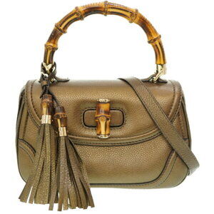 Gucci Bamboo Shoulder Handbag Leather Gold Strap